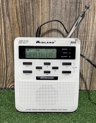 Midland WR-100 NOAA All Hazards Weather Alert Radio White TESTED WORKS w/ Manual