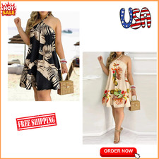 Women’s Floral Halter Dress Boho Backless Summer Beach Sleeveless Sundress