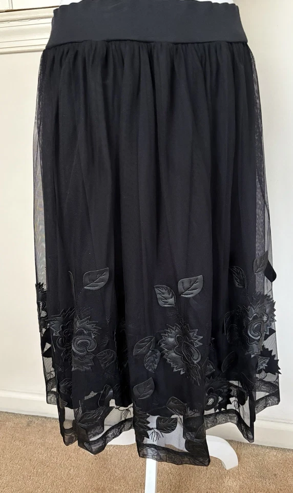 CARILYN VAILE Falda de Encaje Negra Cintura Elástica, Preciosa Falda Talla XL NUEVA CON ETIQUETAS Foto 2 de 4
