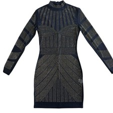 Black Studded Bodycon Dress Long Sleeve High Neck Mini Party Clubwear Glam
