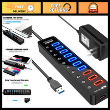 11-Port USB 3.0 Hub with 7 Data Ports 4 Fast Charging Ports - Powered USB Hub