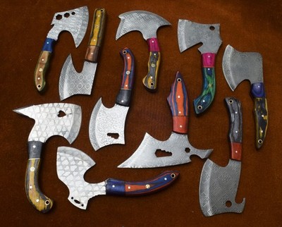 LOT OF 10 HANDMADE STEEL J2 MINI AXE KNIFE WITH EACHING WOOD HANDLE  # A-30