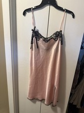 Victoria  s Secret Angels Slip Dress Pink Satin Black Lace Lingerie Y2K Size L
