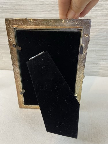 Cornice portafoto vintage metallo 4x6 oro argento croce ornata pergamena fiorentina - Foto 4 di 6