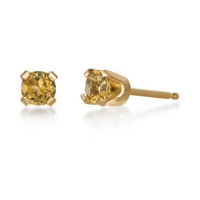 14K Gelbgold runde Citrin Ohrstecker für Damen mit Push Backs - 3 mm