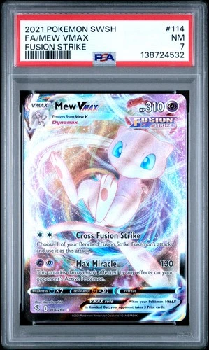 2021 POKEMON SWORD & SHIELD FUSION STRIKE #114 FULL ART/MEW VMAX PSA 7