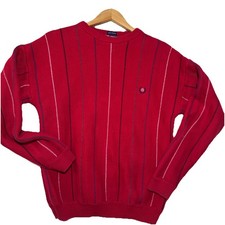 Chaps Ralph Lauren Red/Multi-Stripes Chunky Knit Sweater Mens Size S