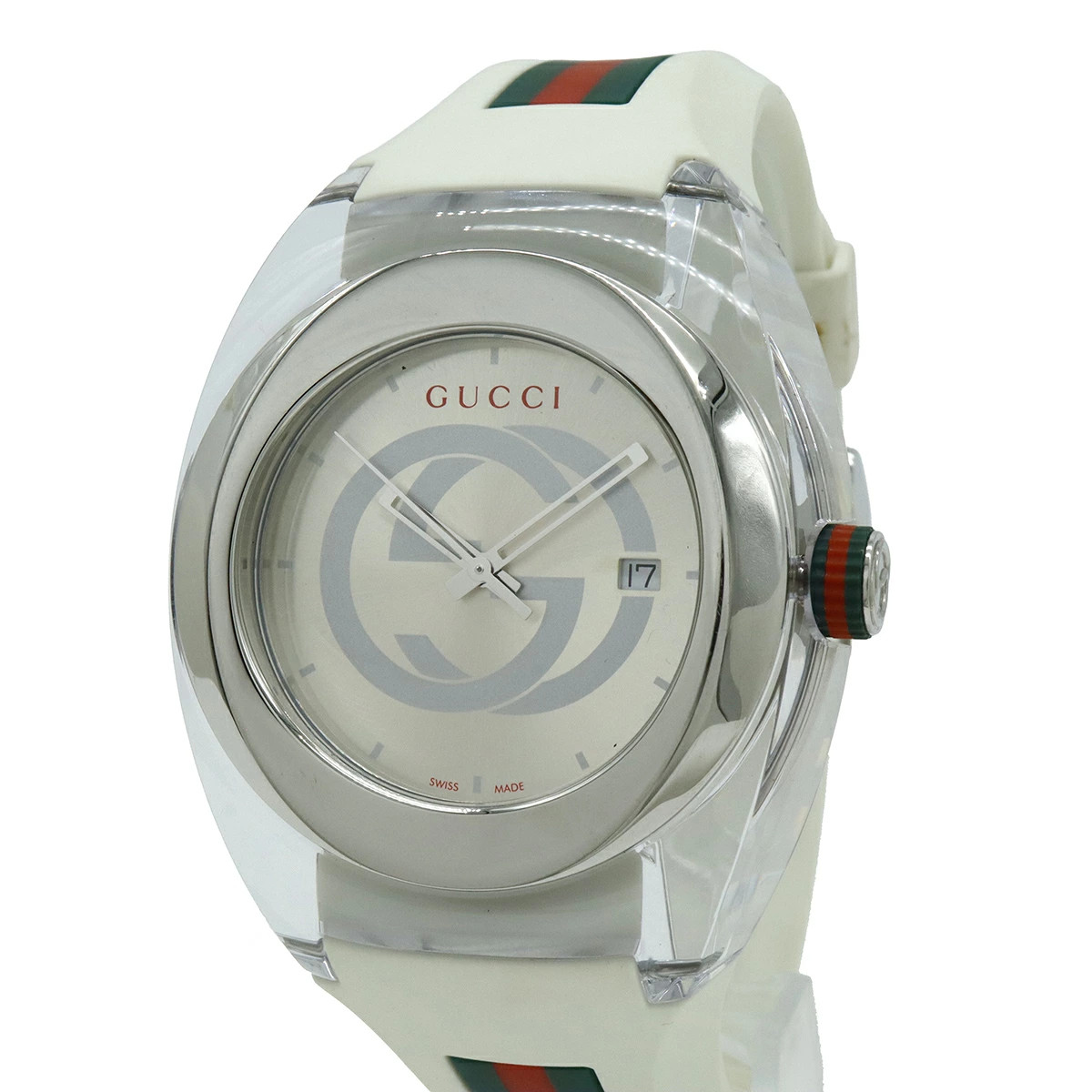 GUCCI Sync Interlocking Sherry Silver Dial SS Rub… - image 4