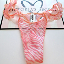 VICTORIA'S SECRET PINK Thong Panty S M L XL Orange Zebra NWT Flutter VS Ruffle