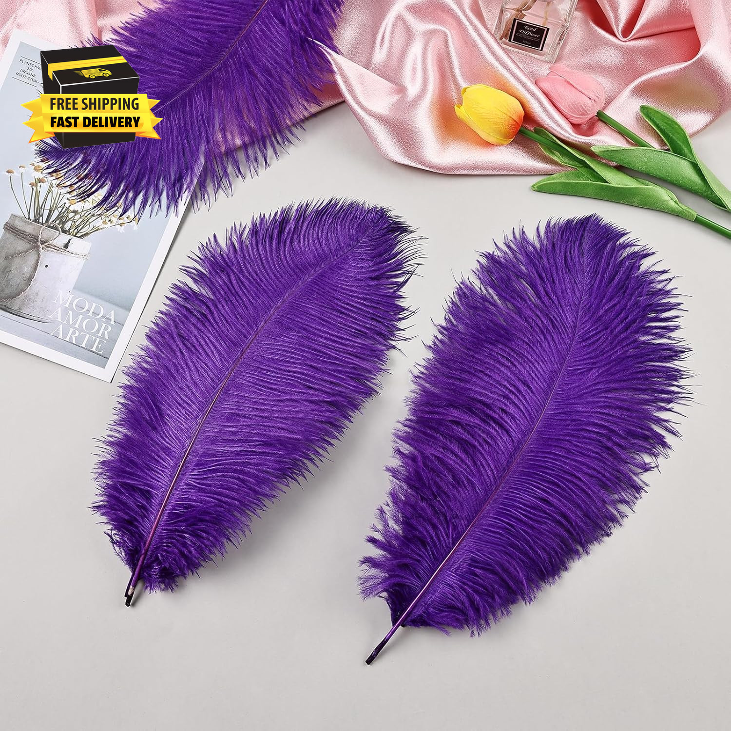 Purple Ostrich Feathers 12Pcs Natural Bulk 8-10Inch 20Cm-25Cm for Crafts Wedding