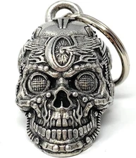 Skull Motorcycle Biker Bell Accessory or Key Chain for Luck