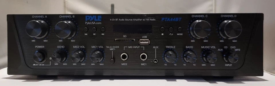 Pyle 500W- Bluetooth 4 Kanal Verstärker AUX, FM- Radio, RCA- Subwoofer, USB, Mic