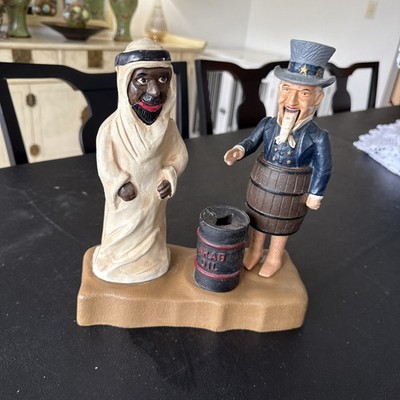 VINTAGE NOVELTY CAST IRON MECHANICAL BANK - ''UNCLE SAM & ARAB'' by JOHN WRIGHT
