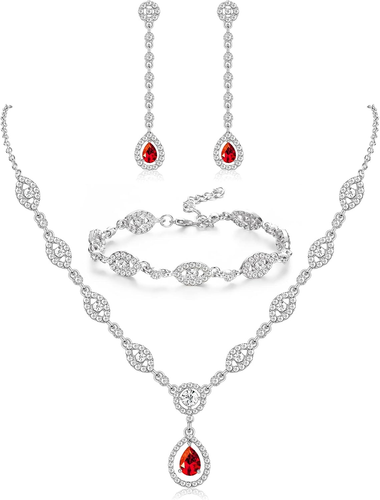 Wedding Bridal Jewelry Set for Women Silver Prom Costume Jewelry Sets Rhinestone