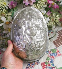 HUGE Vintage Chocolate Mold Easter Egg Cherub Bacchus with Bunny Rabbits HALF