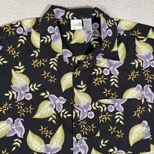 Ocean Pacific OP Shirt Mens Large Black Floral Vintage Hawaiian Loop Collar Camp