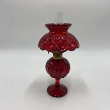 L G Wright Red Mini Moon and Stars Oil Lamp Missing Tripod Cracked lamp Chimney