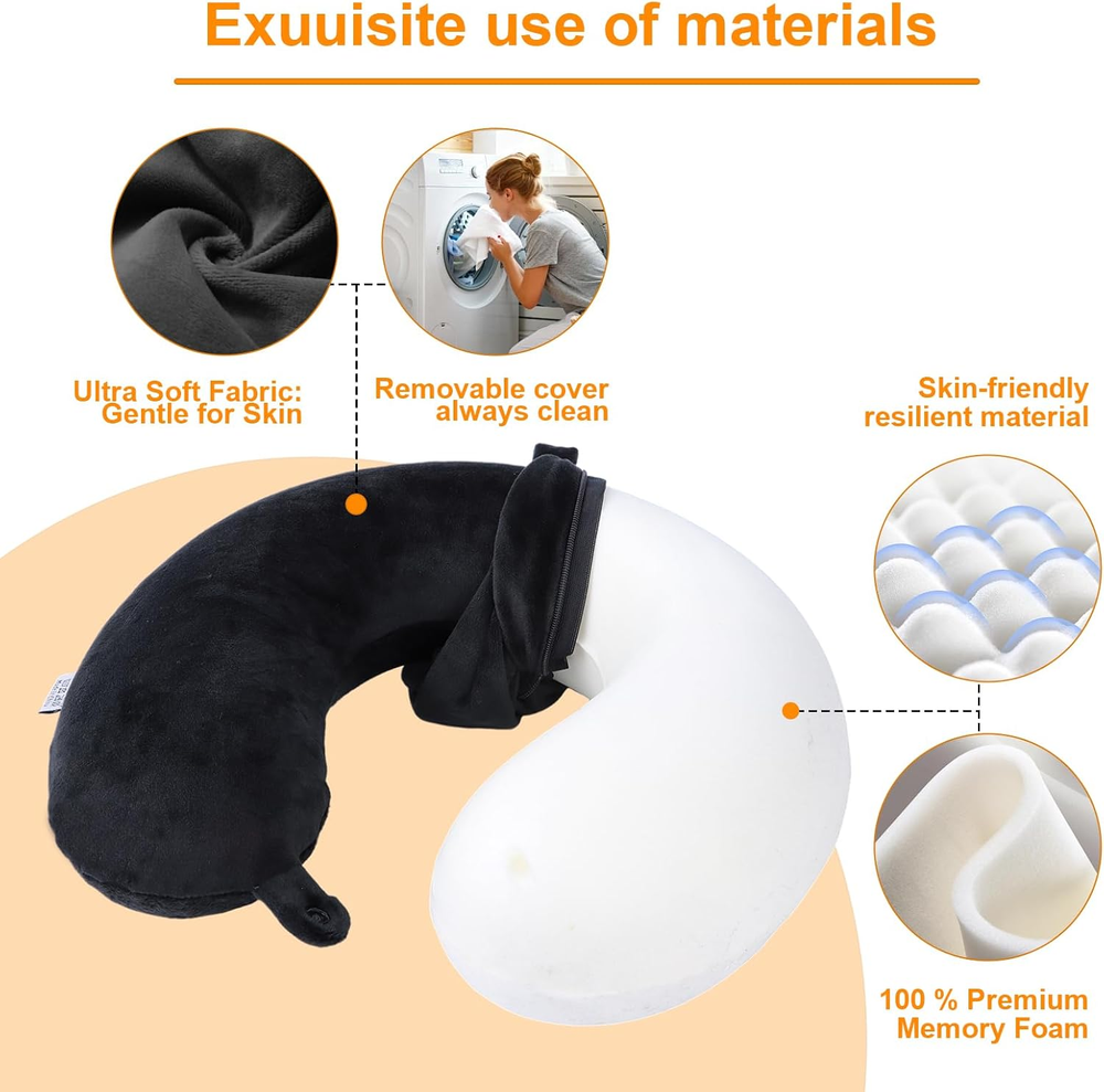 Travel Pillow,100% Pure Memory Foam U Shaped Neck Pillow,Super Lightweight Porta