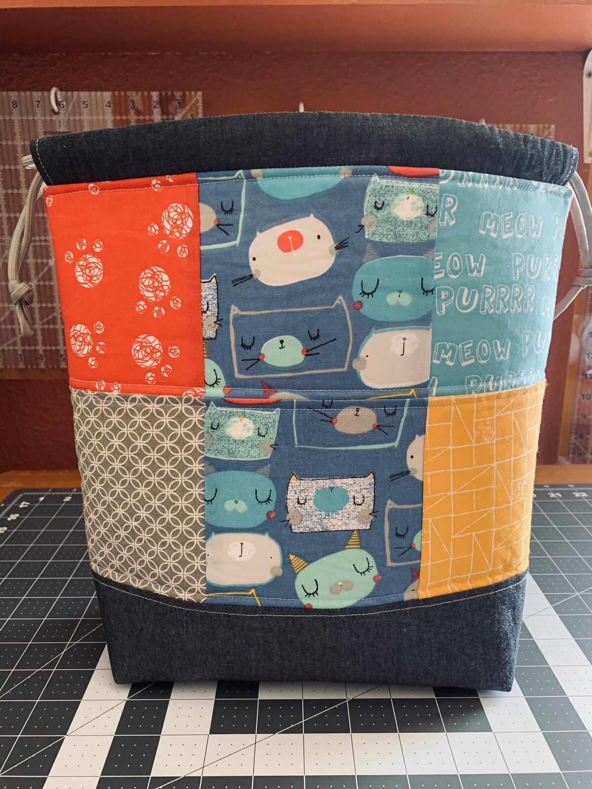 Large Patchwork Quilted Knitting Bag, Yarn Project, Crafts, Travel