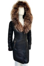 Real Silver Fox Fur Luxury Collar Wet Effect Biker Style Jacket Coat Sz S 8 10