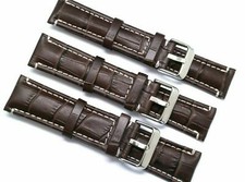 20mm 22mm 24mm Brown/White Crocodile Grain Leather Replacement Watch Band Strap