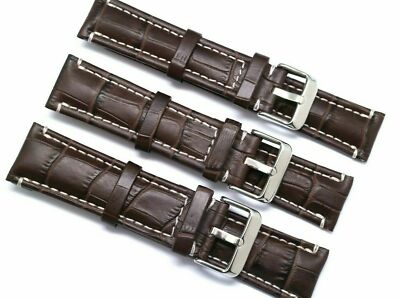 20mm 22mm 24mm Brown/White Croco Embossed Leather Replacement Watch Band Strap