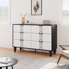 Dresser with 6 Drawers for Bedroom, Modern Chest of Drawers Wood Storage Dresser