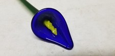 ART GLASS COBALT BLUE CALLA LILY LONG STEM GLASS FLOWER 11 7/8"