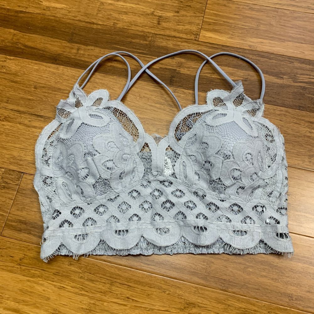 Zenana Bralette Womens Large Gray Lace Floral Padded Wireless Stretch Crop Top-image