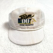 Vintage Ducks Unlimited Team DU White Rope Hat Snapback USA made 80s 90s Cap