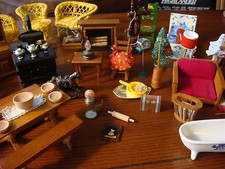 VINTAGE Dollhouse Furniture-60 pcs/Bedroom/Kitchen/Bath/LR-Durham, Handmade
