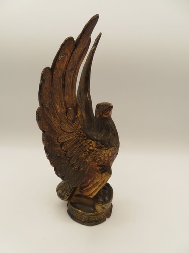 Vtg Antique? Brass Eagle w Wings Flag Pole Topper Finial Statue Heavy 8" tall - Picture 7 of 10