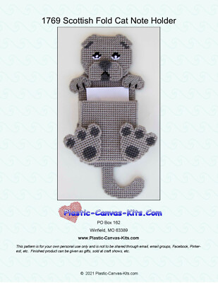 Scottish Fold Cat Note Holder-Plastic Canvas Pattern or Kit