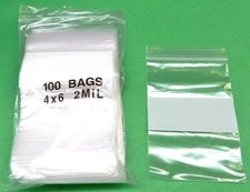 100 Zip Seal Bags 4 x 6 White Block 2mil Poly 4"x6" Writable Resealable Clear