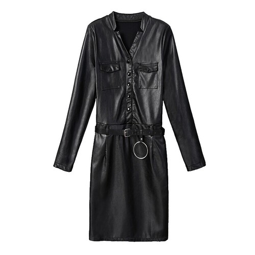 chinese dress ladies Pleather Puff Sleeve Dress – Shop Karlie main image 1