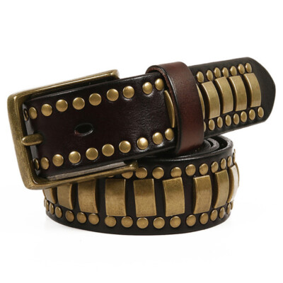 Real Leather Waist Belt Heavy Metal Gold Silver Rivet Studded