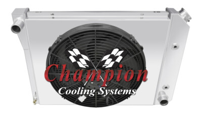2 Row 1'' KR Champion Radiator 20'' Core, 16'' Fan, Shroud for 1971 72 1973 Bel Air