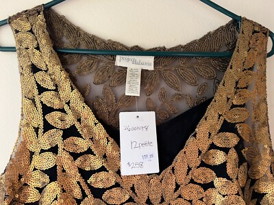 NWT Anthropologie Alabama Project Gold Leaf sequined dress size 12 Petite |  eBay