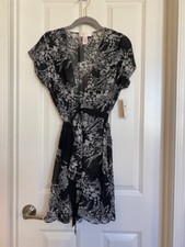 Oscar de la Renta Pink Label Short Sleeve Wrap Robe Sheer Floral Black/White S