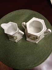 Vintage Creamer, Open Sugar Bowl  Marked Germany 13 Hydrangeas