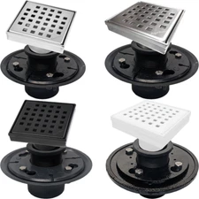 SereneDrains 4 Inch Square Shower Drain Kit With Base Traditional Square 4 Color