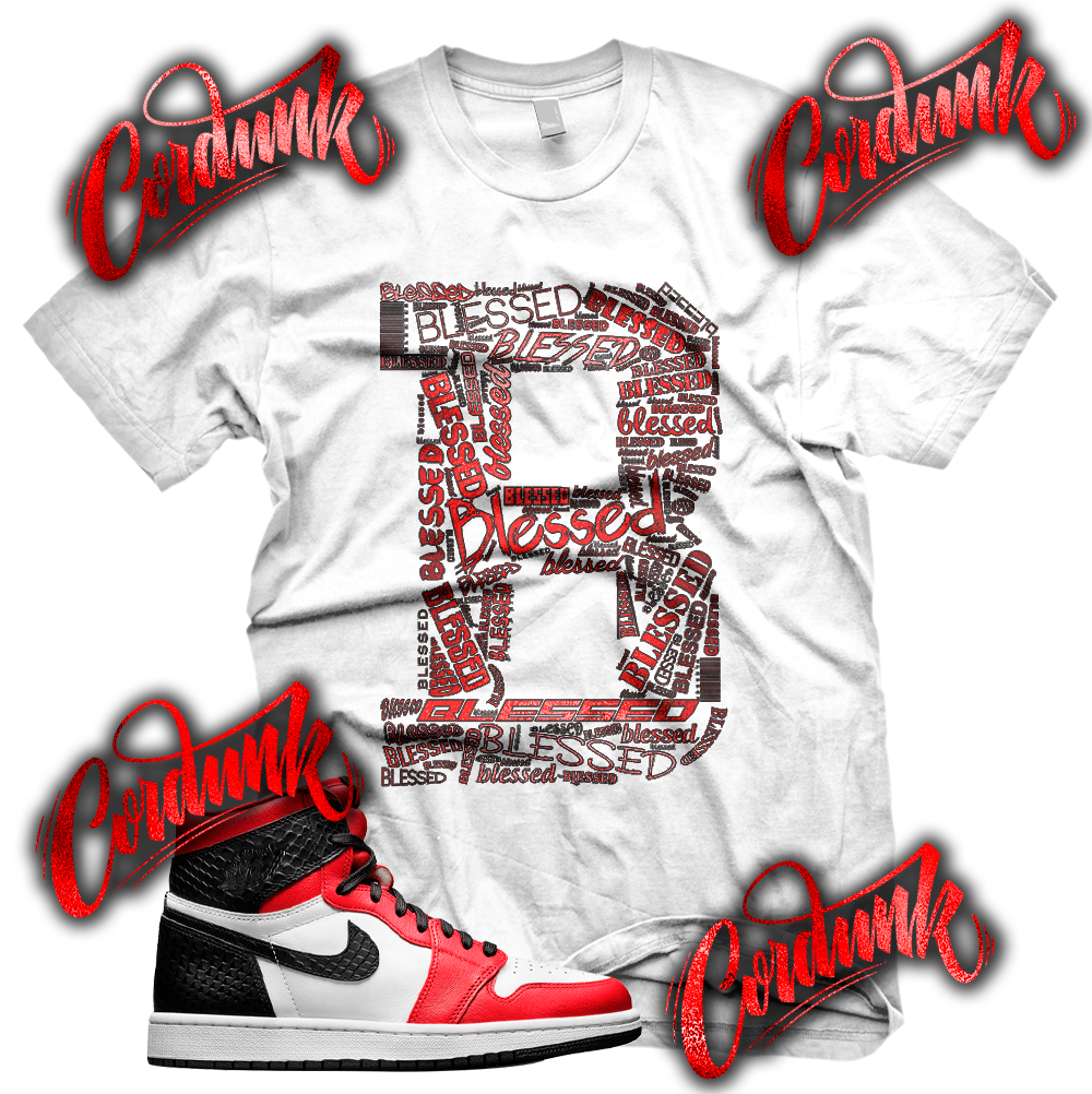 New White B BLESSED Sneaker T Shirt for J1 1 OG Satin Snake Black