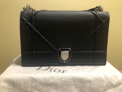 100% Authentic Dior Diorama Flap Bag Grained Calfskin Black Medium