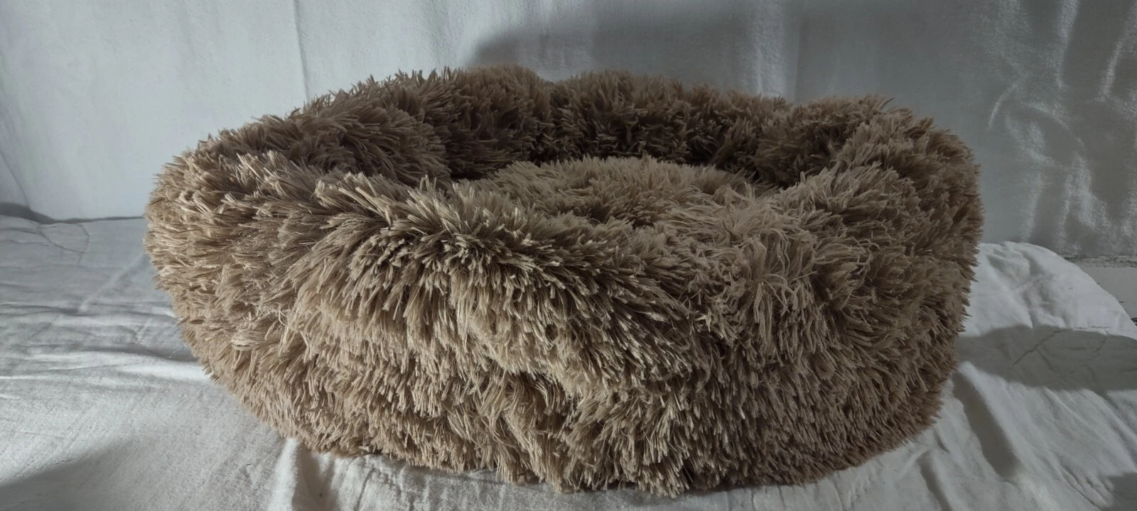 Super Soft Dog Cat Bed 19" Round 6.75" High Soft Padded Bottom, Khaki