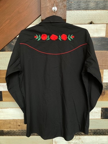 Vintage Ely Cattleman button shirt 70s 80s Western Rodeo Cowboy Red Rose size M - Picture 7 of 12