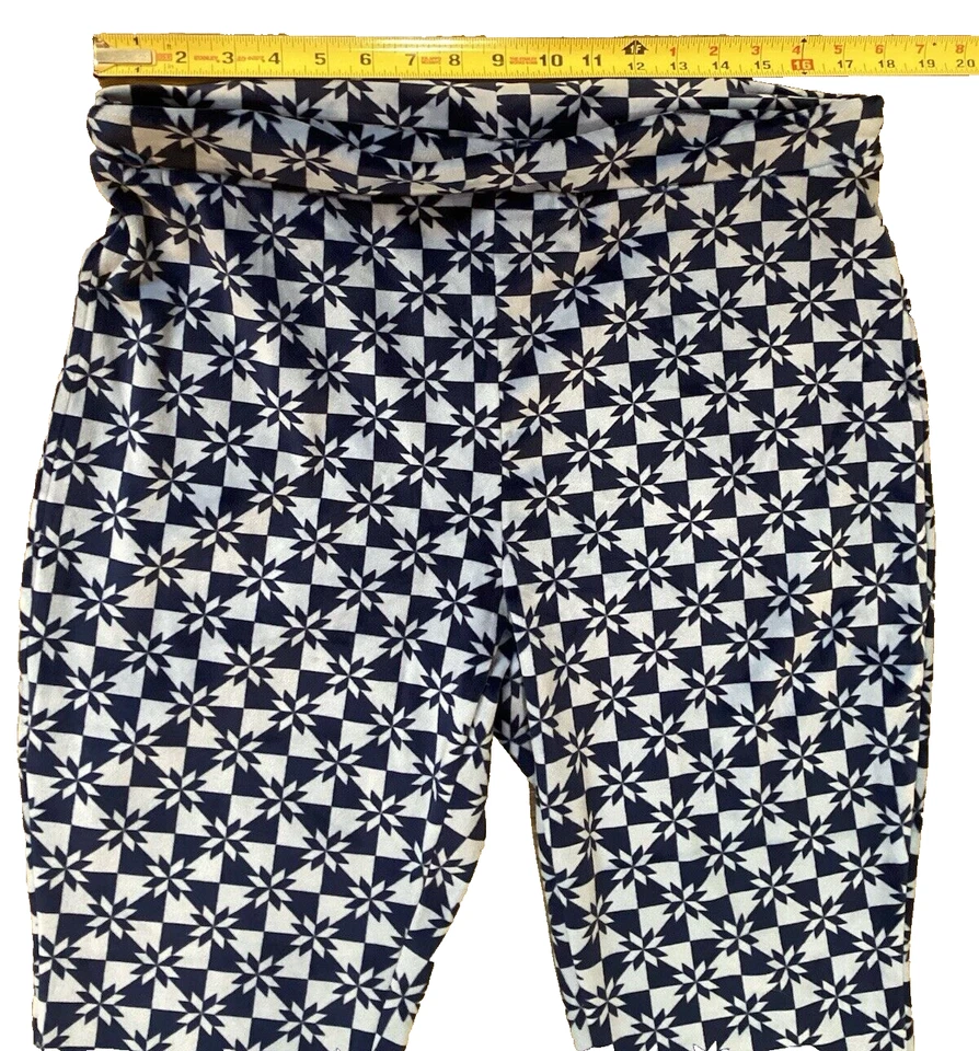 Pantalones de salón Lands End para mujer L 14-16 de vellón geométrico suave azul negro Foto 4 de 4