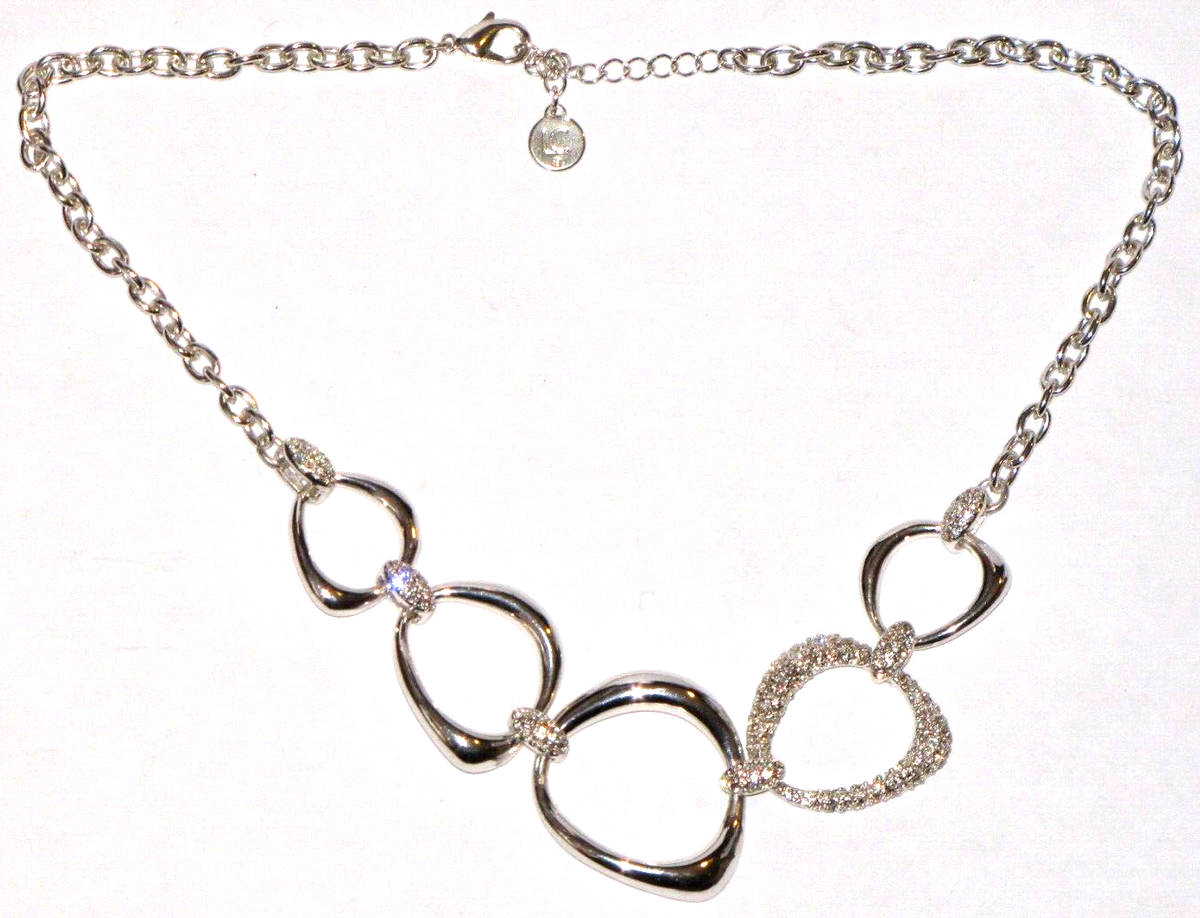 Liz Claiborne Necklace Silver Plated Round Abstract Rhinestones Womens  1976
