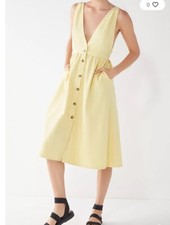 Urban Outfitters Womens Small Yellow Danny Plunging Button Down Denim Midi Dress
