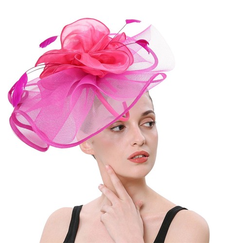 Fascinators Hat for Women Tea Party Hat Mesh Feather Headband Hair Clip Cocktail - Picture 8 of 48