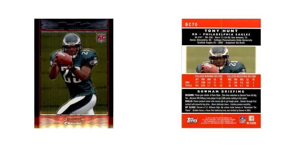 2007 Bowman Chrome Tony Hunt RC Football Cards #70 - Image 3 of 3